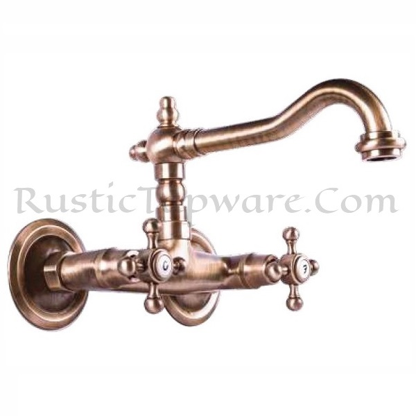 Wall Mounted Luxury Basin Mixer Faucet, Dual Handle Tap in Bronze Finish