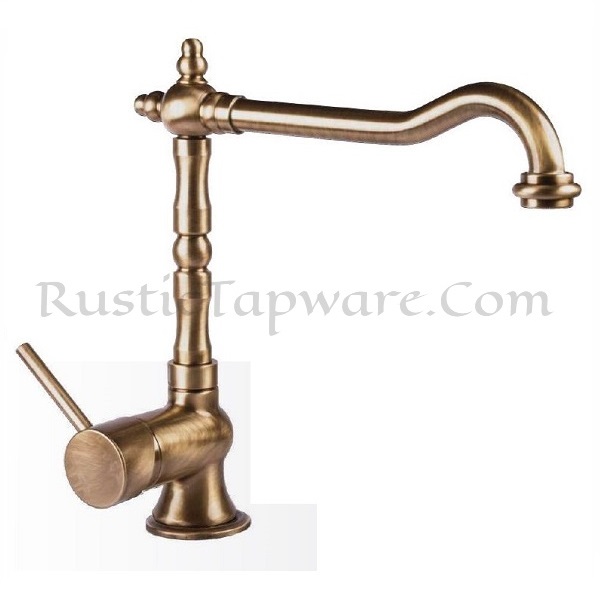 Luxury kitchen monobloc sink tap with single mixer lever in antique style and bronze finish