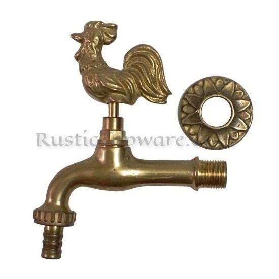 Rooster Garden Faucet, Cockerel Bibcock Water Tap and Brass Hose-Bib Spigot