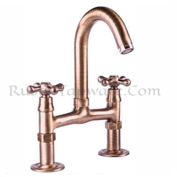 Traditional bridge sink mixer tap in bronze finish and antique style for kitchen