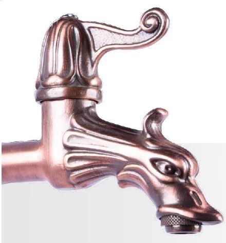 Artistic wall-mounted water faucet in copper finish