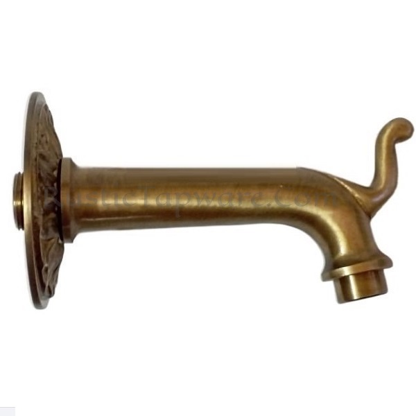 Garden fountain spout with decorative escutcheon, wall mounted nozzle