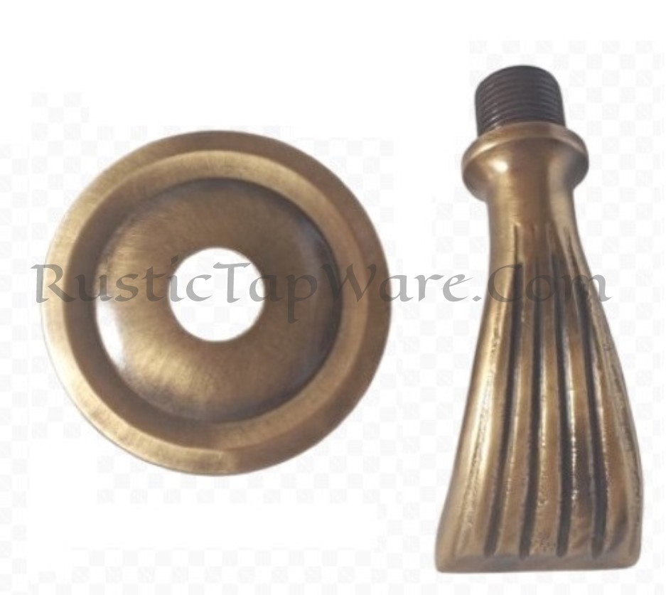 Retro styled, decorative water fountain spout in brass with small backplate in oil rubbed bronze finish