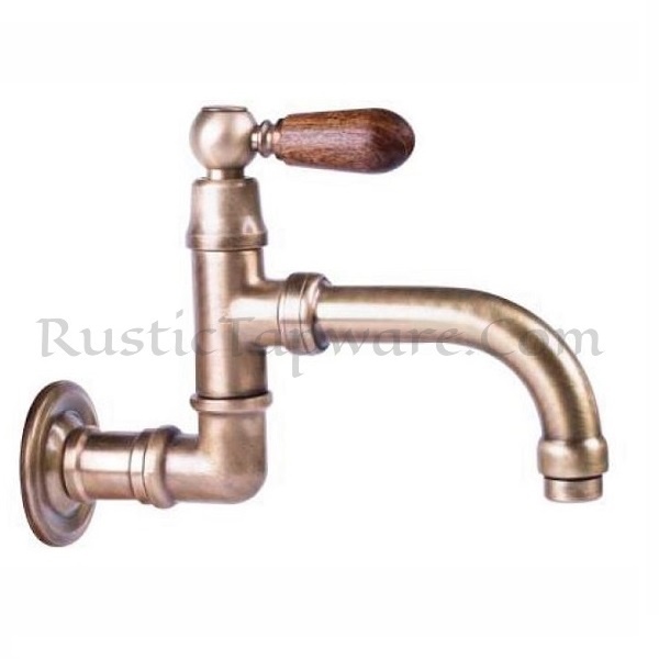 Wall-Mounted Bronze Brass Spigot Tap with Wooden Lever