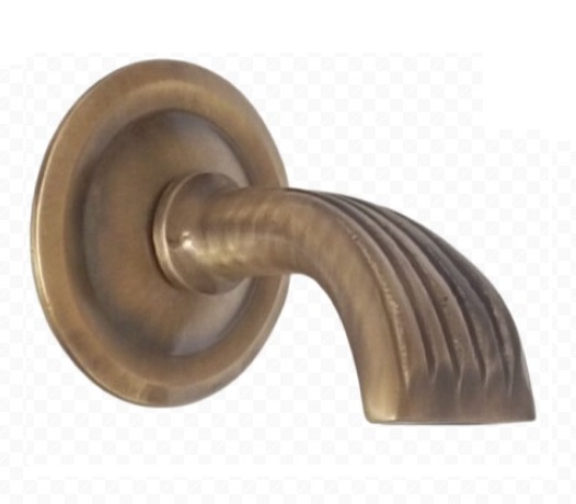 Decorated continuous water fountain spout with large backplate in bronze finish