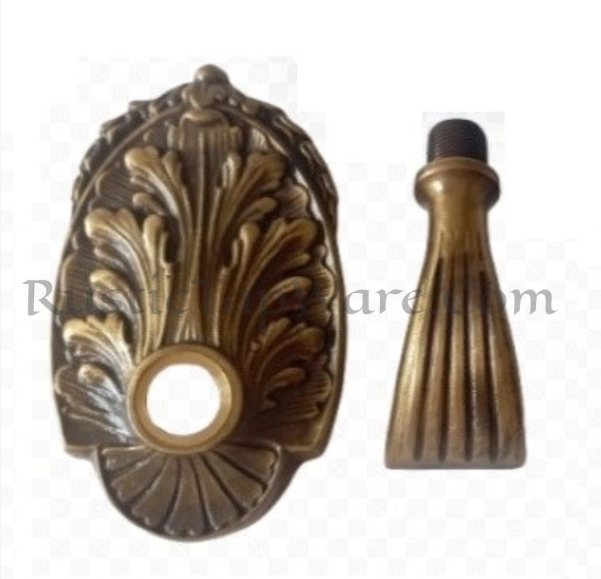 Retro styled, decorative water fountain spout in brass with large floral escutcheon in oil rubbed bronze finish