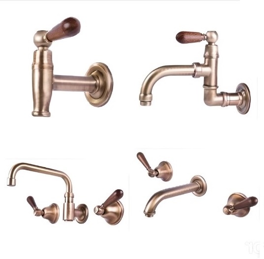Water faucet with wooden handle in retro design