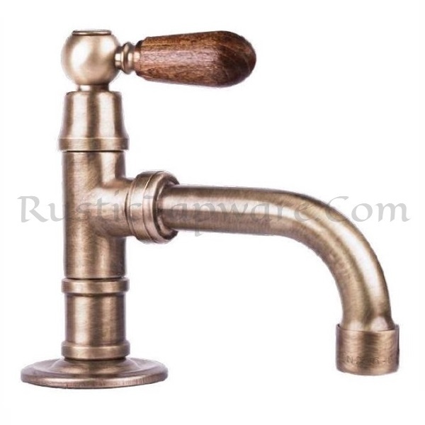 Single Deck-Mounted Bronze Brass Tap with Wooden Lever