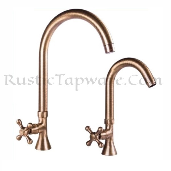 Outdoor basin gooseneck faucet with crosshead handle in retro style