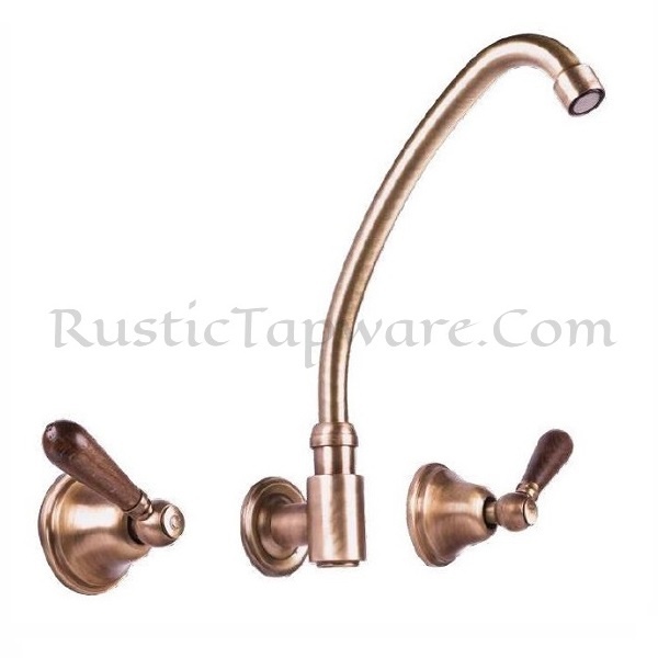 Curved Three-Hole Wall-Mounted Bronze Brass Mixer
