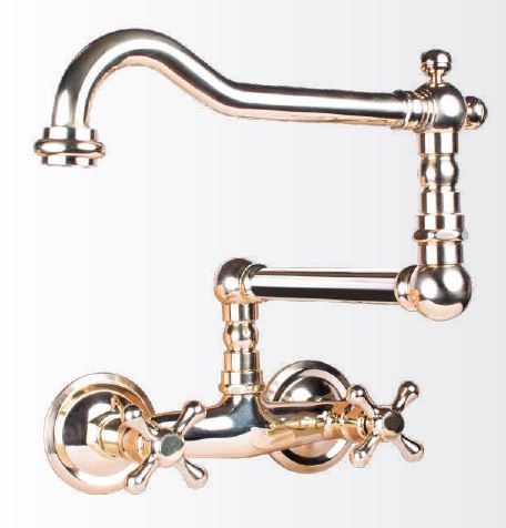 Designer sink faucet for cold and hot water in polished brassfinish