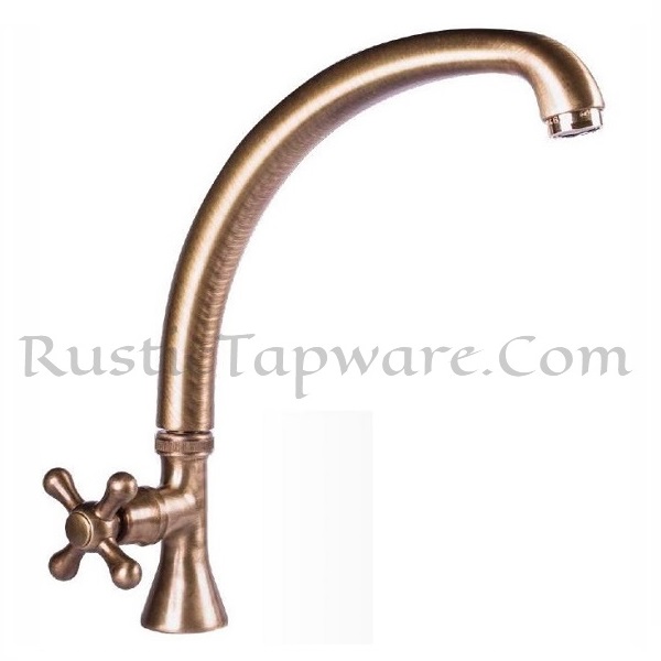 Deck mounted sink tap in bronze finish and retro style - double cross handles