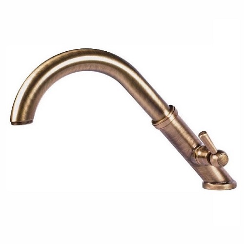 Deck mounted sink tap with single handle, slanted spout