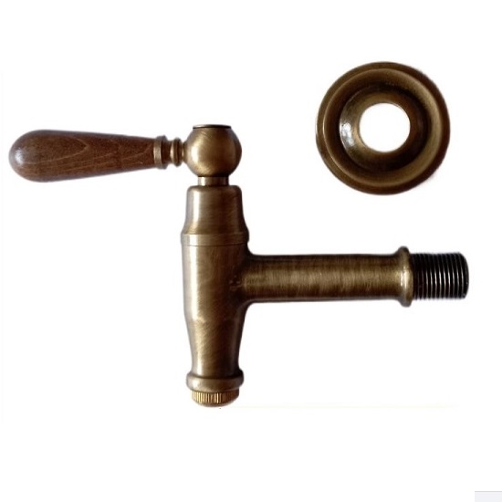 Vintage styled faucet with wooden handle in polished bronze finish