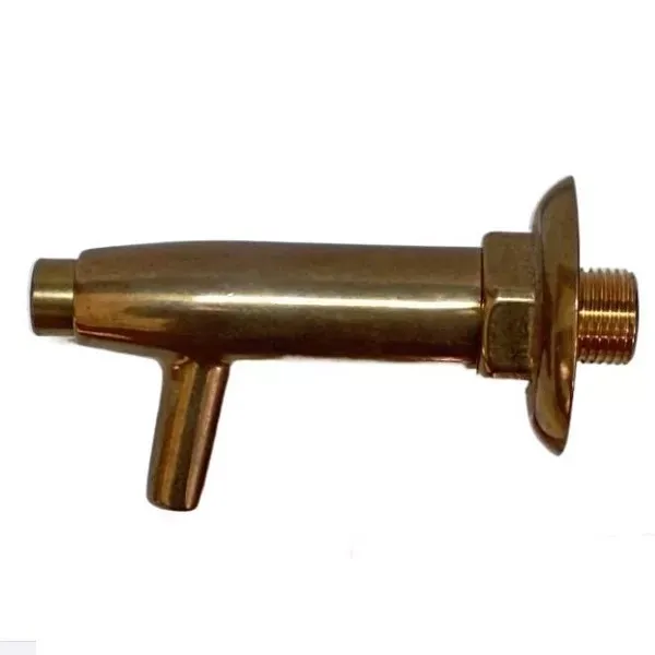 Polished brass wall mounted push button tap PBT-257 for controlling water flow in outdoor fountains