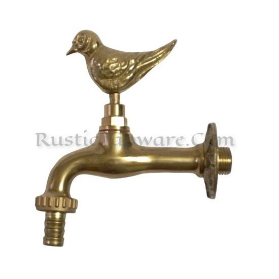 Bird themed outdoor hose-bib in brass