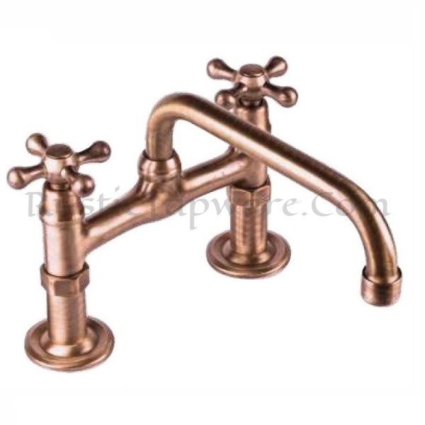 Low profile traditional bridge sink mixer tap in bronze finish and antique style