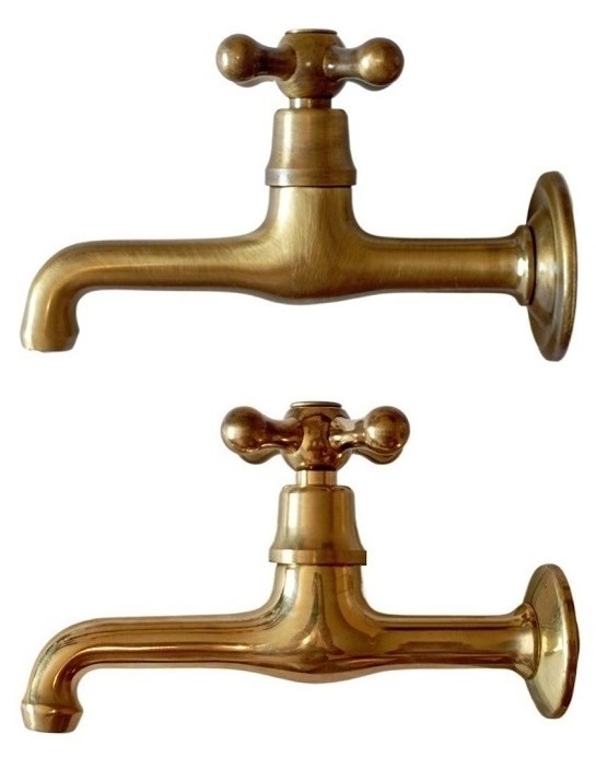 Classic water faucet tao for bathroom in brass with cross handle in polished bronze finish