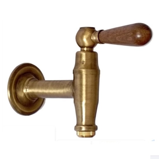 Vintage Water Faucet, Retro Brass Bib-Cock and Wooden Handle Tap