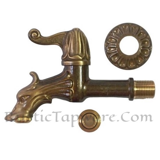 Ornated Outdoor Bibcock, Antique Brass Water Tap With Single Handle for Garden, Wall Mounted