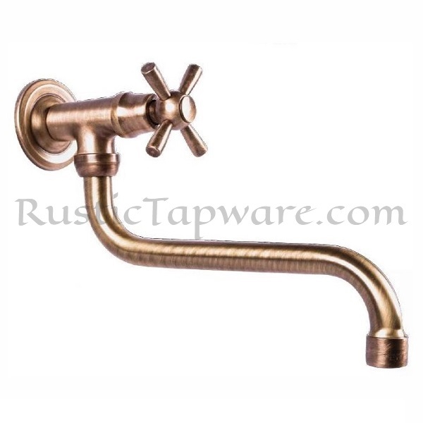 Farmhouse, wall-mounted outdoor basin faucet in rustic style