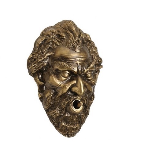 Antique bronze bearded man face fountain head with round mouth opening