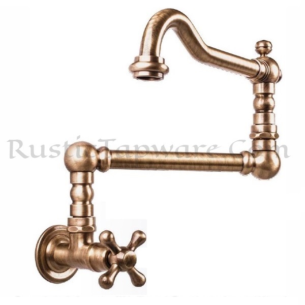 Luxury wall mounted water tap with rotating crane neck in antique style and bronze finish