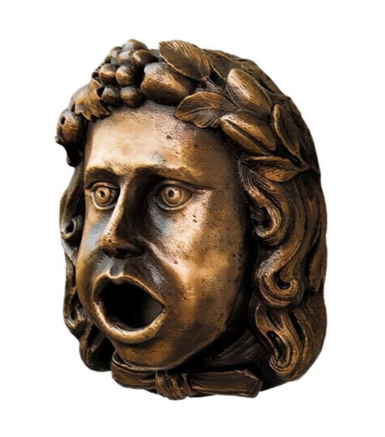 Large Bronze Child Face Gargoyle with Laurel Wreath for Wall-Mounting
