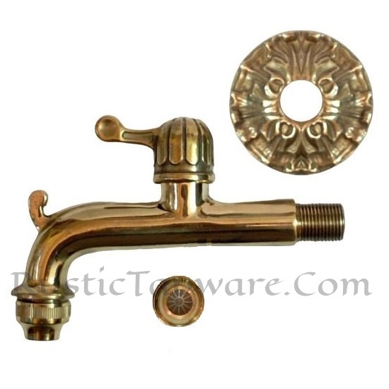 Retro Water Hose Bib, Vintage Garden Spigot and Wall Mount Brass Faucet