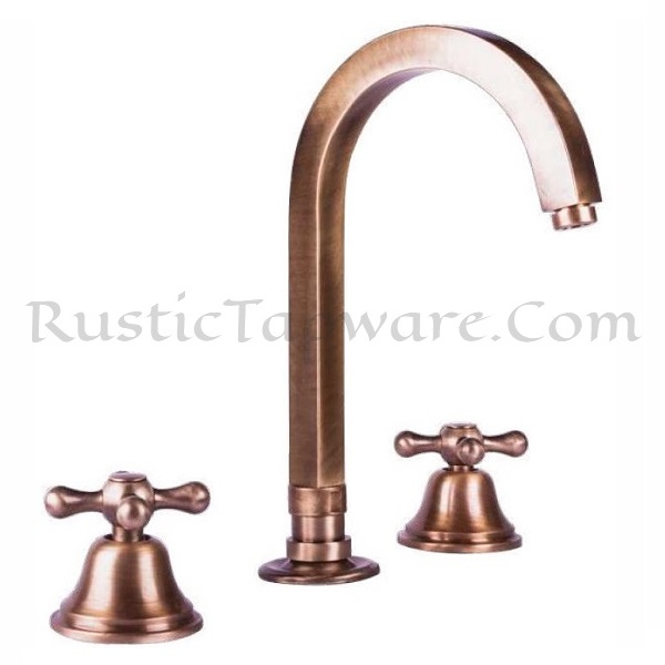 Three hole cold and hot water mixer with gooseneck, squared swivel spout design