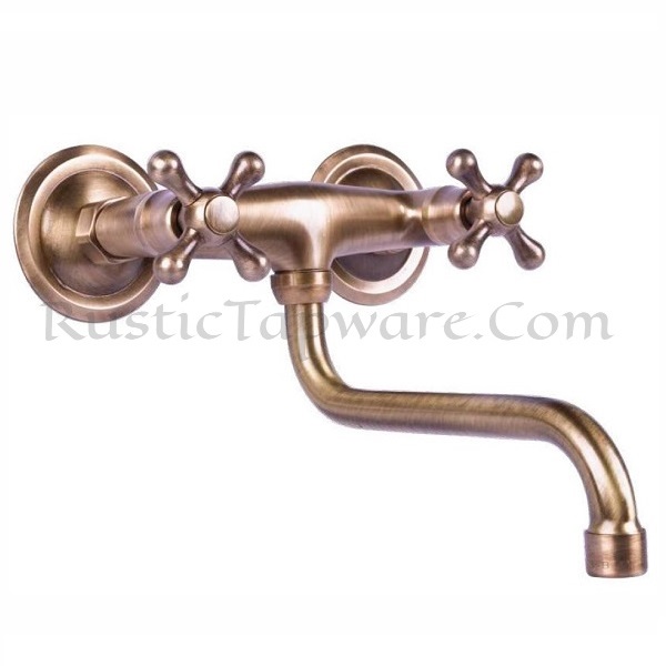 Wall mount duobloc wall tap with bottom spout in antique style and bronze finish