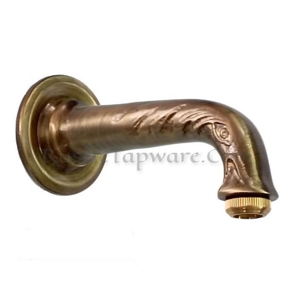 Small continuous water fountain spout in brass with small backplate in oil rubbed bronze finish