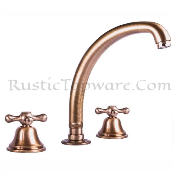 Deck mounted three hole sink mixer water tap in antique style with classic handles