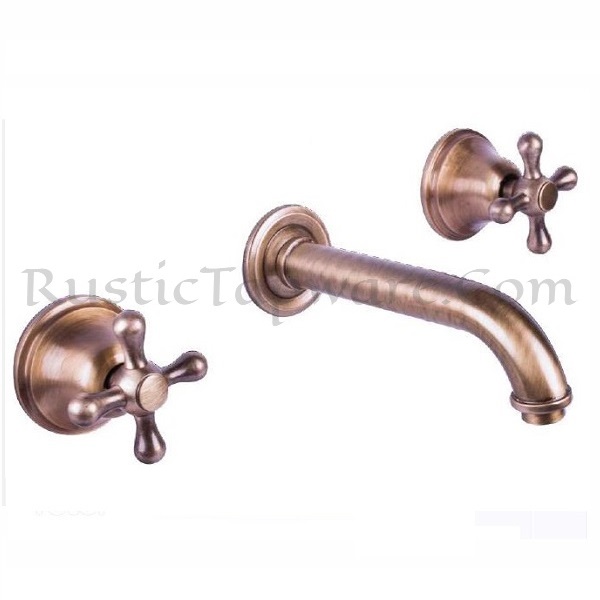 Wall mounted three hole basin mixer water tap in antique style in bronze finish