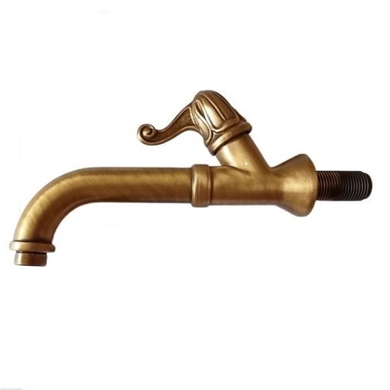 Retro styled faucet with inclined handle in polished bronze finish