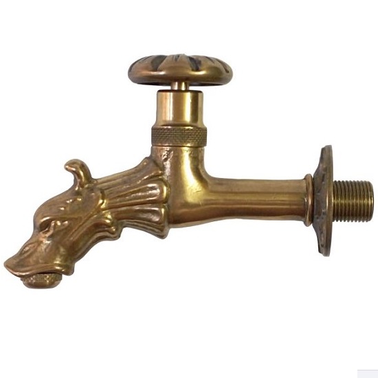 Hose bib spigot in brass with duck spout design