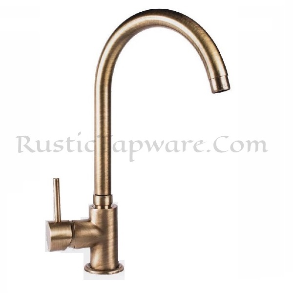 Kitchen monobloc gooseneck sink tap with single mixer lever in antique style and bronze finish