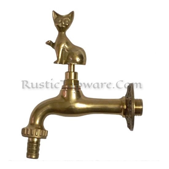 Cat themed outdoor hose-bib in brass
