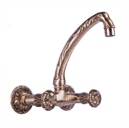 Wall mount cold and hot sink mixer with swan neck spout