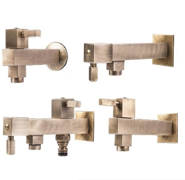 Wall-Mount Square-Line Garden Tap and Hose-Bibs Handle in Brass