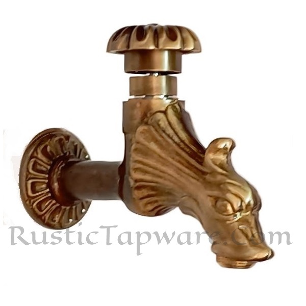 Ornamental Self-Closing Push Button Outdoor Tap in Brass