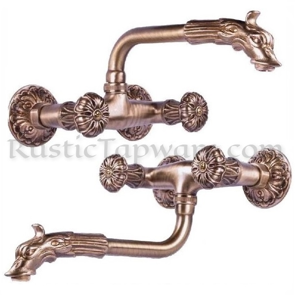 Dragon wall-mounted duobloc sink mixer tap - floral handles