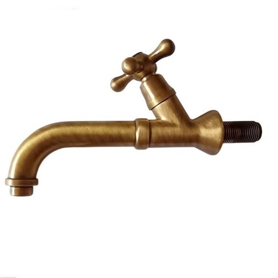 Vintage styled faucet with inclined cross handle in polished bronze finish