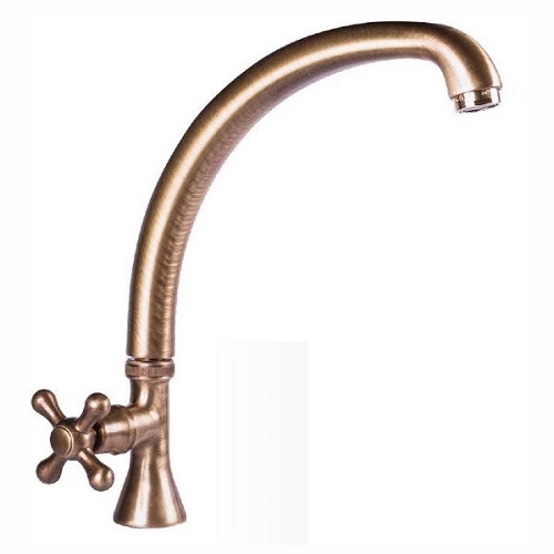 Rustic sink tap with cross handle and swivel swan neck