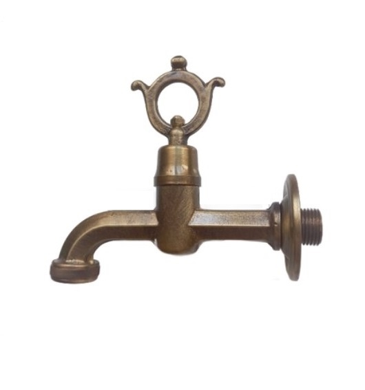 Retro hose-bib tap with decorative handle in bronze finish