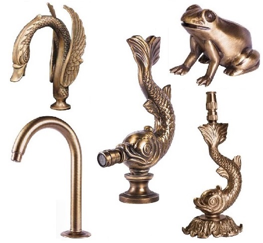 Frog and fish ornated water spouts for garden water feature
